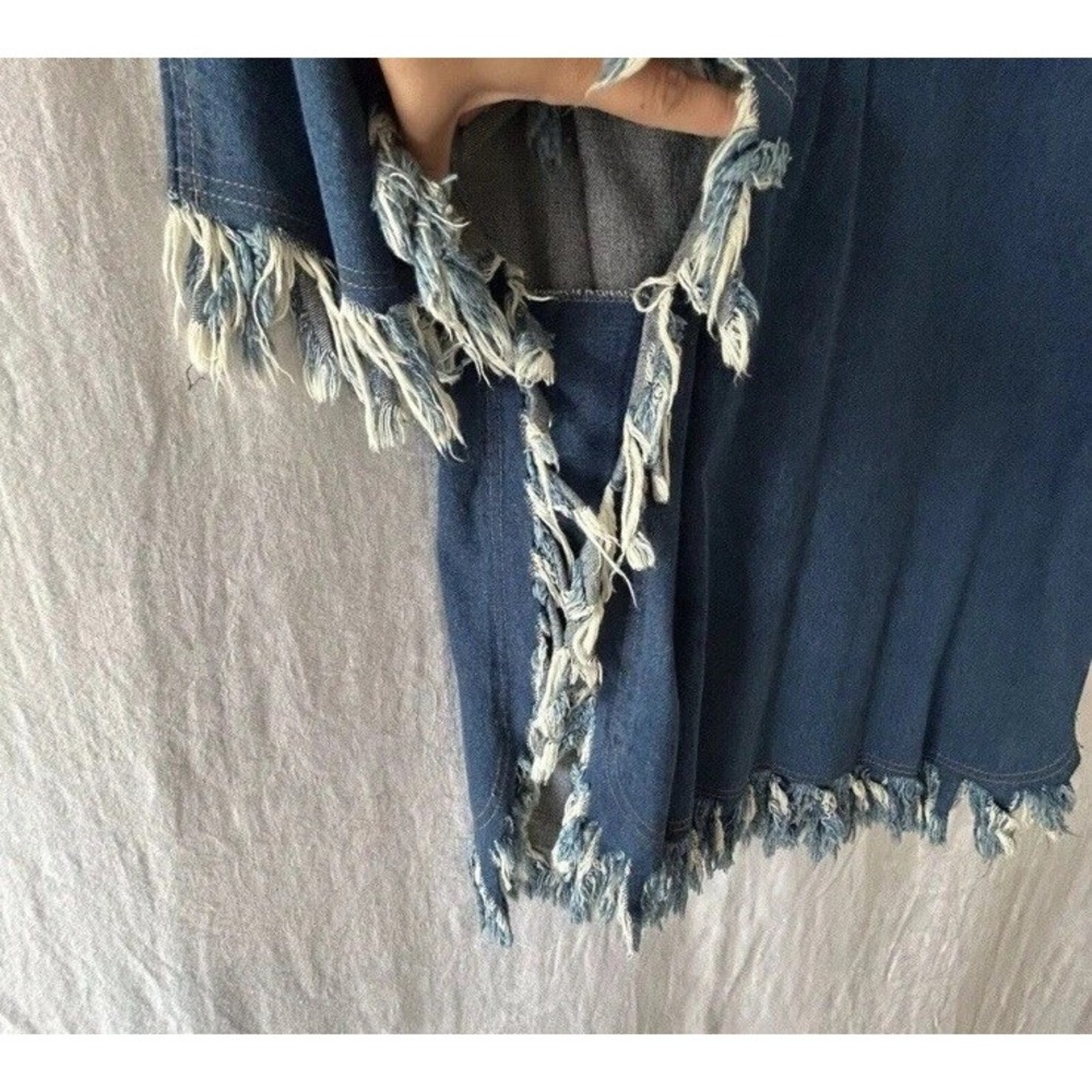 Vtg Denim Poncho Shirt XL Fringe Paint Western Boho‎ Chic Dolly Art Nashville - Picture 5 of 16